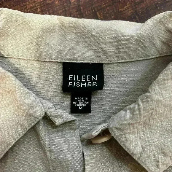 Eileen Fisher Vintage 100% Linen Womens M Beige Button Front Pockets Tunic Top - Picture 8 of 10